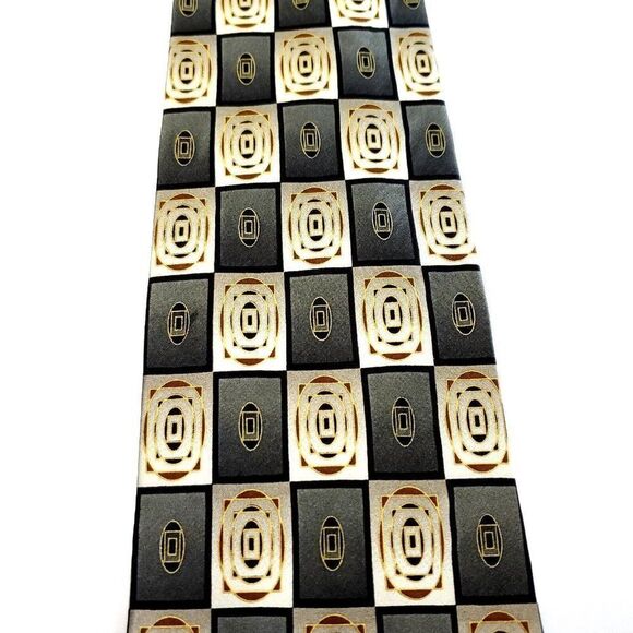 Croft & Barrow Green Beige Silk Tie Woven Wide Check - Picture 2 of 6